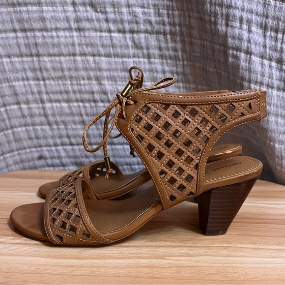 Adrienne Vittadini Shoes - Adrienne Vittadini Tan Lattice Heeled Sandals